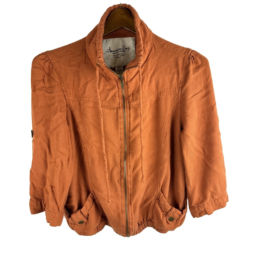 American Rag Cie Hooded Jacket Womens Medium Orange Rust Full Zip Utility Boho